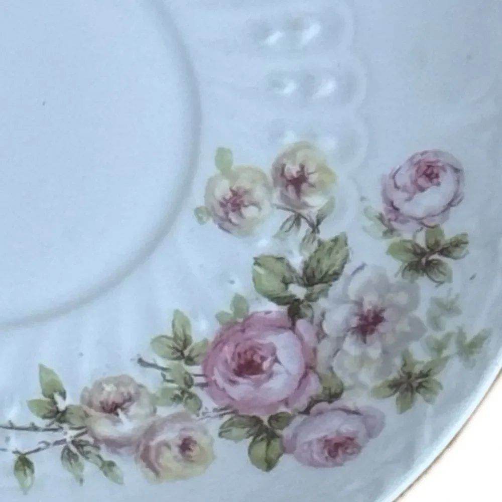 Antique French Porcelain Plate with Pink Roses & Scalloped Edge - Limoges‎